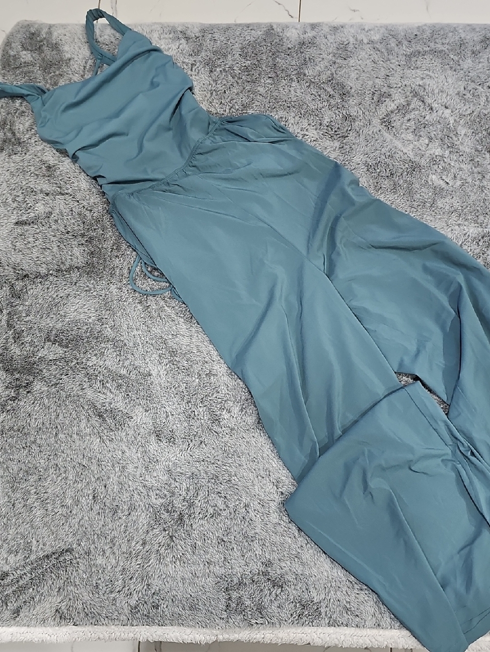 NWOT Halara Breezeful Backless Crisscross Lace Up Jumpsuit Small Blue Wide Leg